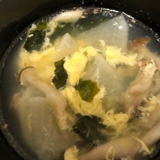 大根としめじとわかめの中華卵スープ